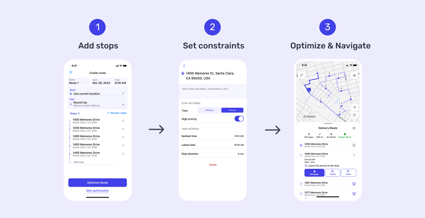 Step-by-step multi-stop route planning in Optiway