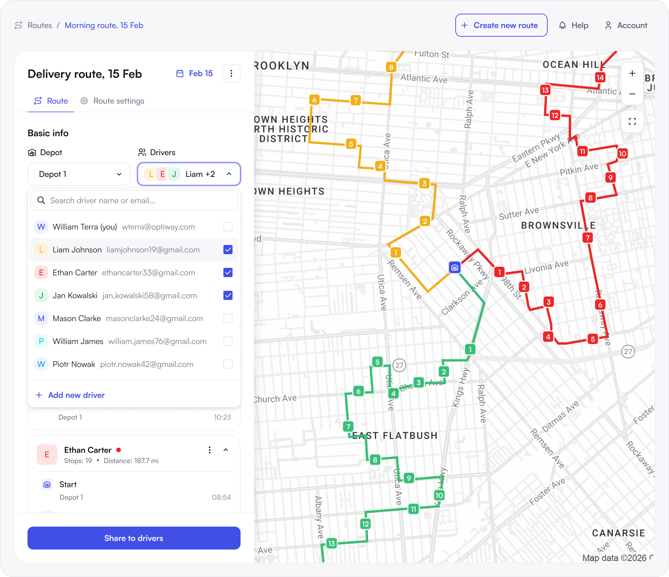 Dispatch routes to the driver app