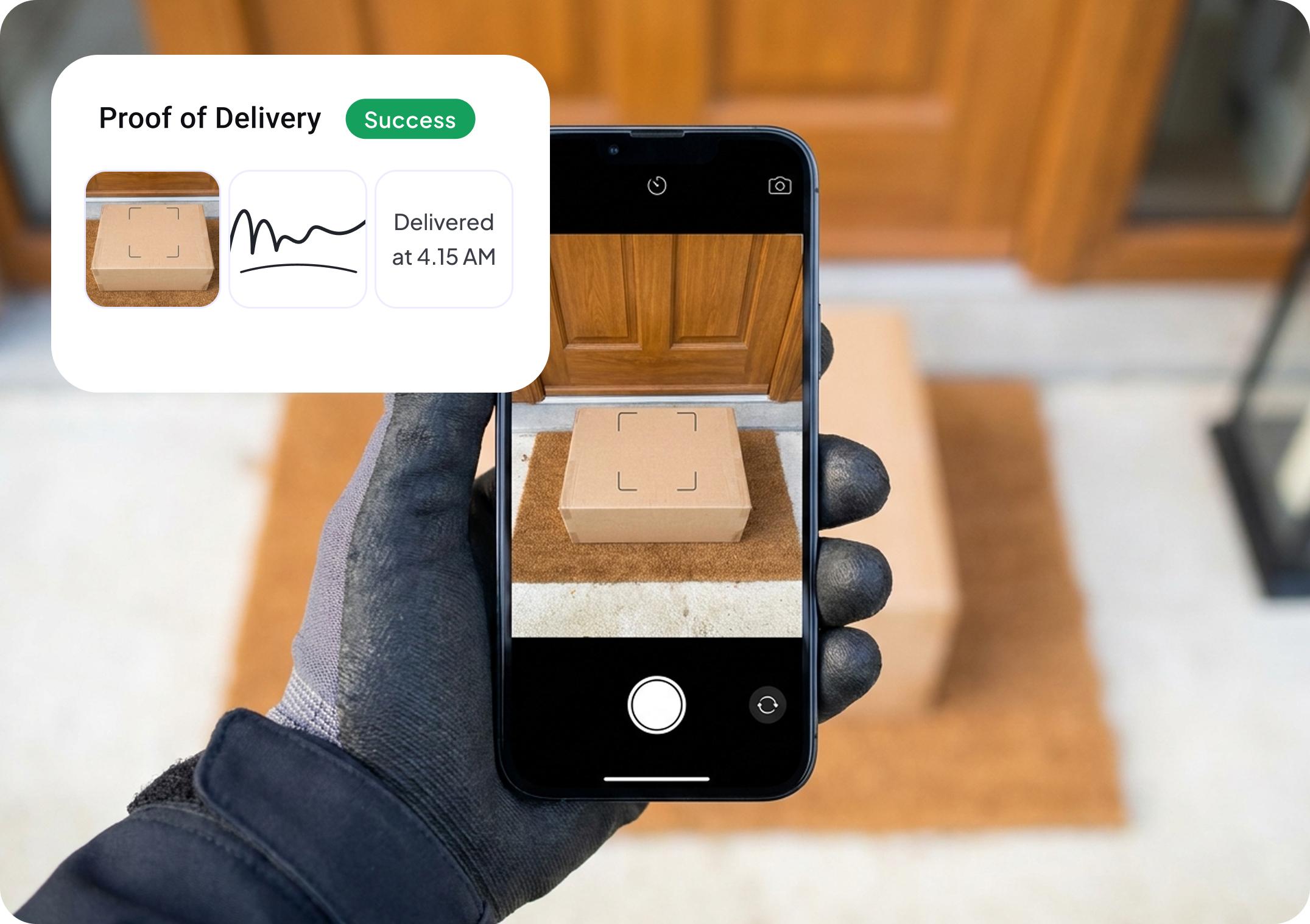 Capturing proof of delivery — photo, signature, and delivery time — in the Optiway driver app