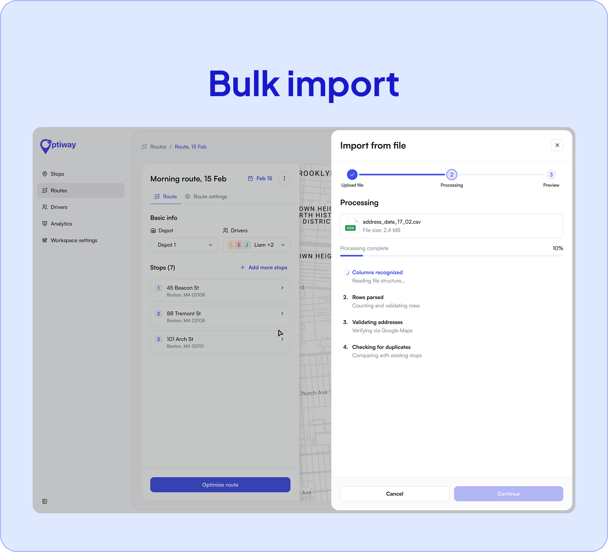 Importing a stop list from a CSV file in Optiway