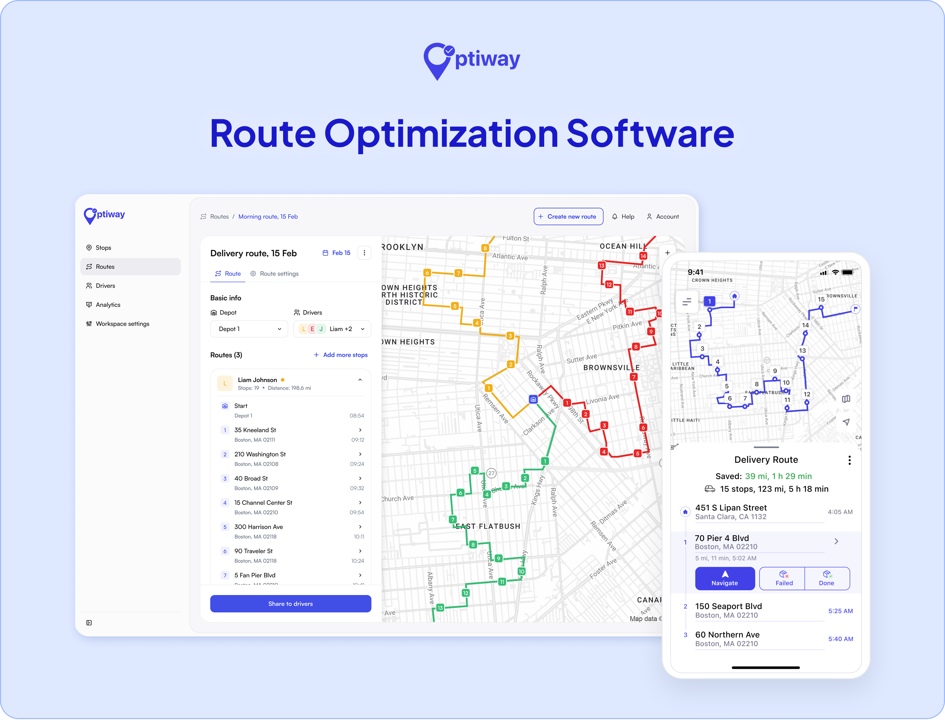 Optiway route optimization — dispatch dashboard and driver app
